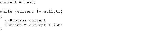 <strong>What is the purpose of the following code? </strong> A) Insertion of a node B) Selection of a node C) Traversal of a linked list D) Creation of a new list