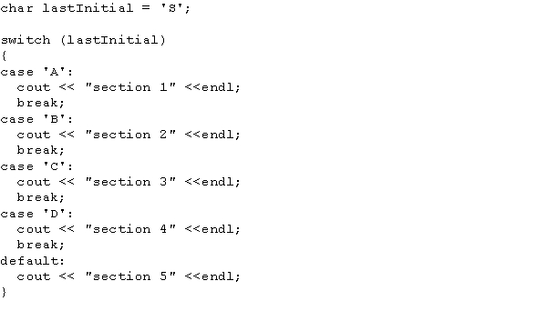 <strong>What is the output of the following code? </strong> A) section 2 B) section 3 C) section 4 D) section 5