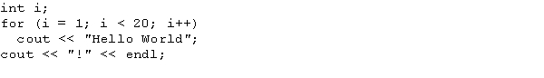 <strong>What is the initial statement in the following for loop? (Assume that all variables are properly declared.) </strong> A) i = 1; B) i < 20; C) i++; D) cout << Hello World;