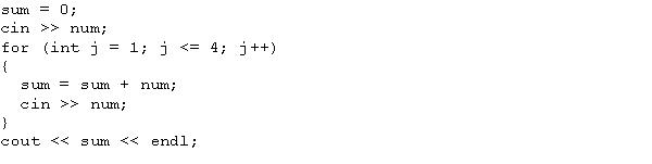 <strong>Suppose j, sum, and num are int variables, and the input is 26 34 61 4 -1.What is the output of the code? </strong> A) 124 B) 125 C) 126 D) 127