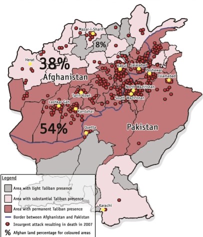The map of Afghanistan and Pakistan best correlates which two themes?