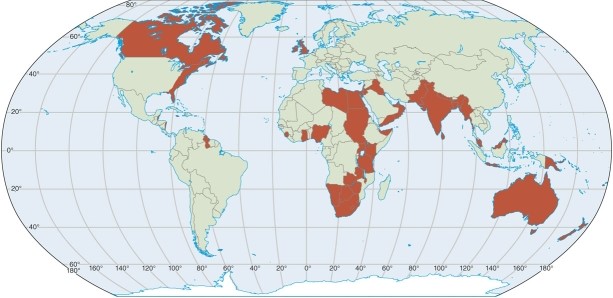 In the figure, what common criteria for a formal (uniform) region links all the areas colored in orange?
