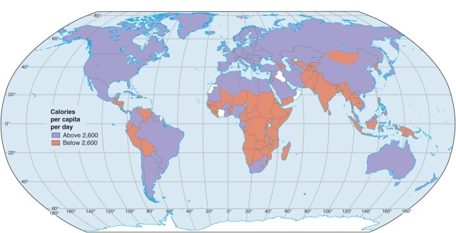 <strong>According to Marxist theory, the map of calories per capita per day shows that </strong> A)there is not enough food in the world for everyone. B)the problem is not lack of food, rather the improper distribution of it. C)the food is only going to last if we grow crops somewhere else (like in space). D)the superstructure of the map points to an infrastructure we cannot easily understand.