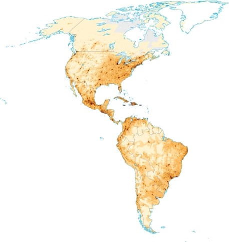 <strong>Based on the figure, the population of Brazil today can be described as  </strong> A)equally spread throughout the country. B)clustered mainly around the capital of Brasilia. C)tightly arranged along the coasts in an ex-colonial pattern. D)moving rapidly into the Amazon rainforest as it is cleared for soy farming. <div style=padding-top: 35px> 