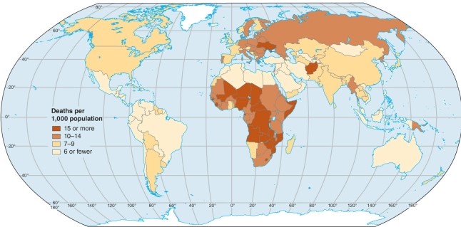 <strong>The mortality rates figure shows countries with the highest rates outside of Africa. Those countries are  </strong> A)Ukraine and Afghanistan. B)Morocco and Madagascar. C)Bolivia and Paraguay. D)Australia and New Zealand. <div style=padding-top: 35px> 