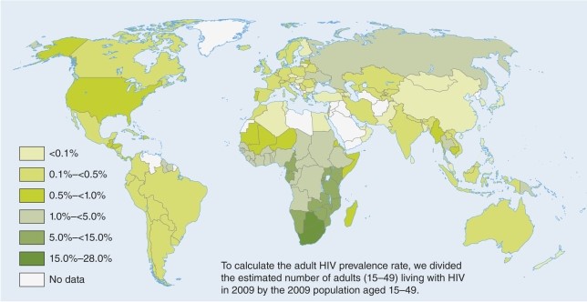 <strong>The map of HIV/AIDS shows the greatest prevalence of the disease in </strong> A)North America (among homosexuals). B)North Africa and the Middle East (among Islamic harems). C)China (in one-child families). D)Southern Africa (among heterosexuals).