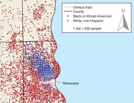 <strong>The map of ethnicity in Milwaukee emphasizes </strong> A)a nearly complete assimilation of one culture into another. B)the persistent segregation (separation) geographically of two cultures. C)that acculturation has been completed with most of the African Americans in the city. D)all of the above. Scrambling: Locked
