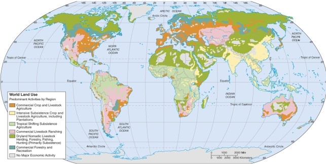 <strong>On the map of agricultural regions of the world, intensive subsistence farming is not found much in </strong> A)Africa. B)Asia. C)the Americas. D)Europe.