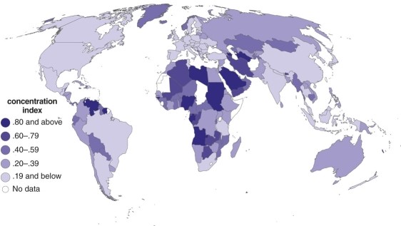 The map of commodity export countries shows  