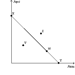 <strong>Figure 21-2 -Refer to Figure 21-2.Which points are affordable?</strong> A) W,X,and Y only B) Z only C) V,W,X,and Y only D) V,W,X,Y,and Z
