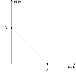 Figure 21-6   -Refer to Figure 21-6.Suppose a consumer has $500 in income,the price of a book is $10,and the value of B is 50.What is the price of a DVD?