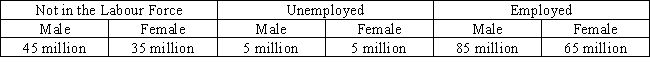 <strong>Table 9-1 This table shows the 2013 data for males and females aged 15 and over in the country of Bolivar. Refer to the Table 9-1.What is the adult population in Bolivar?</strong> A) 90 million B) 150 million C) 160 million D) 210million