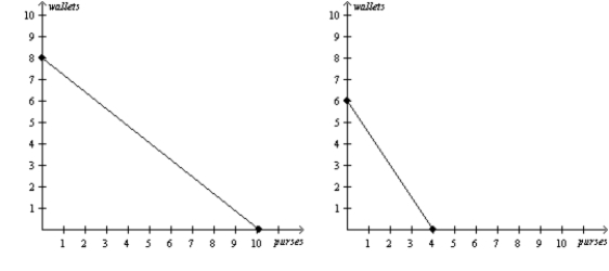 Figure 3-5 Hosne's Production Possibilities Frontier Merve's Production Possibilities Frontier -Refer to Figure 3-5. If Hosne must work 0.5 hour to make each purse, then her production possibilities frontier is based on how many hours of work?