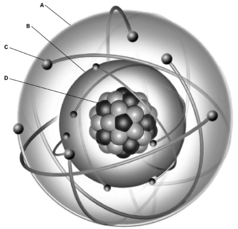 Where are the protons located in the image of an atom below?