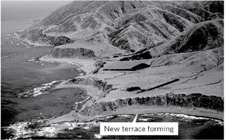 <strong>What process created the terrace that forms the cliff in the picture below? </strong> A)subsidence B)deposition C)uplift D)relief