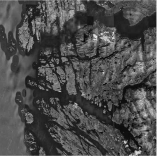 The picture below shows the fjords of Norway. This is an example of a(n)