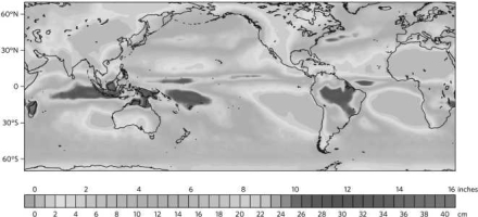 <strong>Based on the image below, where is it most likely to rain in July? </strong> A)Australia B)northern Atlantic C)eastern Atlantic D)western Pacific
