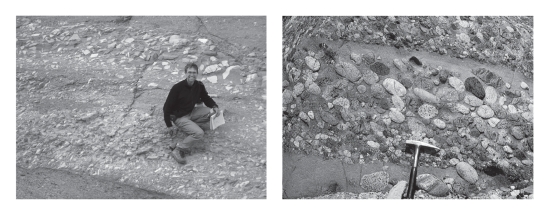 <strong>Consult the figure below.Breccia and conglomerate most likely formed from deposits in a ______________. </strong> A)dessert B)lake C)mountain stream