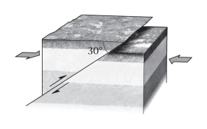<strong>If,during an earthquake,a hanging wall slides upward relative to a footwall,the fault is termed ____________ if the fault is shallow (much closer to horizontal than vertical).  </strong> A)normal B)reverse C)strike slip D)thrust <div style=padding-top: 35px> 