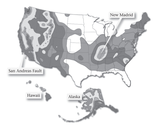<strong>Which of these areas of the United States would you expect to have the highest occurance of seismic activity?  </strong> A)Southeast B)West C)Northeast D)Central <div style=padding-top: 35px> 