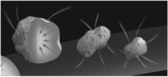 <strong>This is an image of ____________,progressing from right to left. </strong> A) planetesimals forming protoplanets B) protoplanets forming planetesimals C) asteroids forming protoplanets D) asteroids forming planetesimals