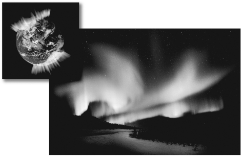 <strong>An aurora (shown below)is produced when ____________. </strong> A) solar wind particles are directed toward the poles and excite atmospheric gases B) swamp gases rise upward from the arctic tundra C) radiation in the Van Allen belts can be seen on a clear, cold night D) lightning travels from cloud to cloud rather than cloud to ground