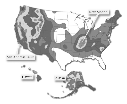 <strong>Which of these areas of the United States would you expect to have the highest occurrence of seismic activity?  </strong> A) Southeast B) West C) Northeast D) Central <div style=padding-top: 35px> 