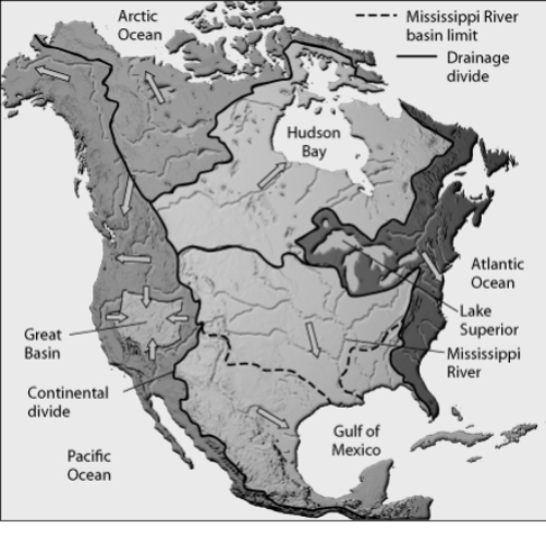 <strong>If the tributaries of the Mississippi River were to erode northeastward and reach Lake Michigan (which happened in the past),what would be the effect on the size of the Atlantic Ocean drainage basin shown in the figure below? </strong> A) It would not change. B) It would become smaller. C) It would become larger. D) It is not possible to determine from the information given.