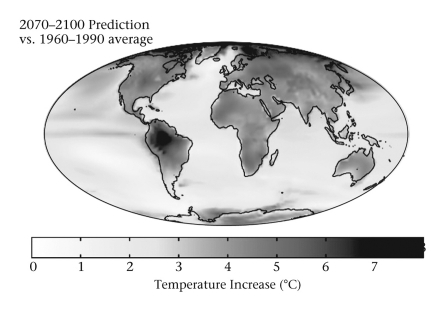 <strong>Looking at the modeled changes in temperature for the Earth in the figure below,which hemisphere is predicted to warm the most quickly or severely? </strong> A) the northern hemisphere B) the southern hemisphere C) the western hemisphere D) the eastern hemisphere E) The northern and southern hemispheres appear to be warming equally.