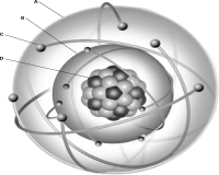 <strong>Using the image below of an atom,where are the protons located? </strong> A)A B)B C)C D)D