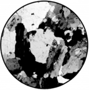 <strong>What type of texture is shown in the photomicrograph? </strong> A)foliation B)crystalline C)sedimentary D)clastic