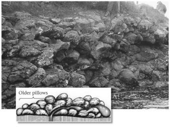 <strong>Based on your knowledge of volcanoes and volcanic products,you can say with confidence that the outcrop in the image below formed ________. </strong> A)on land at a continental hotspot B)underwater at a subduction zone C)on land at a continental rift D)underwater at a mid-ocean ridge