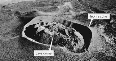 <strong>The image below shows a lava dome that never left the volcanic crater.What is the likely composition of the rocks that make up this lava dome? </strong> A)felsic B)intermediate C)mafic D)ultramafic