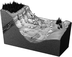 <strong>Consult the figure below.In what kind of terrain would you expect to find a placer deposit? </strong> A)a dry lake bed B)a mountain peak C)the ocean floor D)a streambed