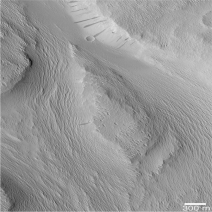<strong>The following is a picture of a landform on Mars.What feature in this picture indicates that Mars may have had running water sometime in the past? </strong> A)deeply cut channels formed by a flowing river B)large sandbars likely formed by a sediment-choked river C)depressions formed during collapse of sinkholes D)a large flat expanse of land,likely a desert