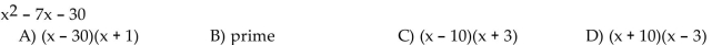 Factor the trinomial completely. If the polynomial cannot be factored, write prime.