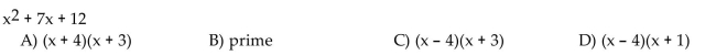 Factor the trinomial completely. If the polynomial cannot be factored, write prime.