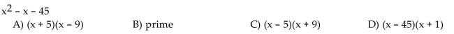 Factor the trinomial completely. If the polynomial cannot be factored, write prime.