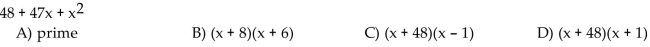 Factor the trinomial completely. If the polynomial cannot be factored, write prime.