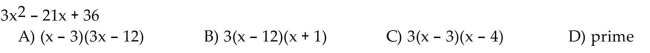 Factor the trinomial completely. If the polynomial cannot be factored, write prime.
