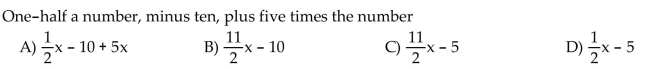 Write the following phrase as an algebraic expression and simplify if possible. Let x represent the unknown number.