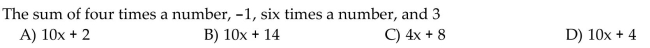 Write the following phrase as an algebraic expression and simplify if possible. Let x represent the unknown number.