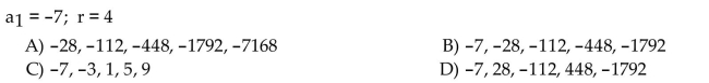 Write the first five terms of the geometric sequence whose first term, a1, and common ratio, r, are given.