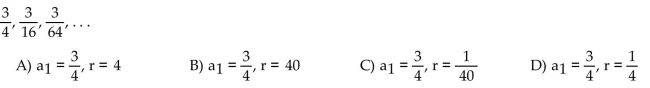 Given are the first three terms of a sequence that is either arithmetic or geometric. If the sequence is arithmetic, find a1 and d. If a sequence is geometric, find a1 and r.