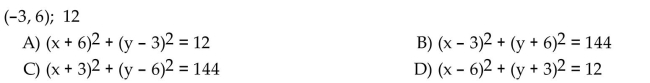 Write an equation of the circle with the given center and radius.