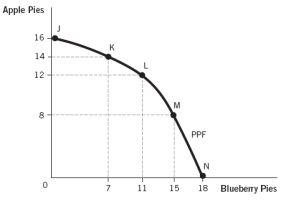 <strong>Refer to the following figure for the next two questions. An increase in general resources that affects the production of both goods on a production possibilities frontier (PPF) would cause an:</strong> A) inward shift of the PPF. B) outward shift of the PPF. C) outward rotation along the x axis. D) outward rotation along the y axis. E) increase in opportunity cost.