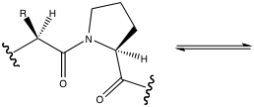 Show the reaction catalyzed by prolyl isomerase.Indicate the configuration of both substrate and product.  