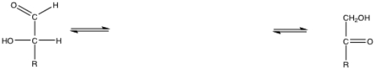 For the interconversion of an aldose and ketose,show the intermediate of the reaction.