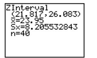 <strong>Which information is not shown on the screen below? </strong> A) the confidence level B) the sample mean C) the sample standard deviation D) the sample size