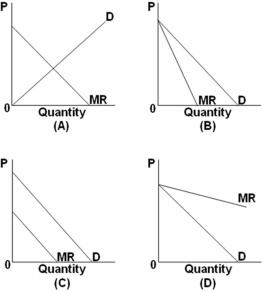 <strong> Which of the above shows the correct relationship between demand and marginal revenue?</strong> A) A B) B C) C D) D